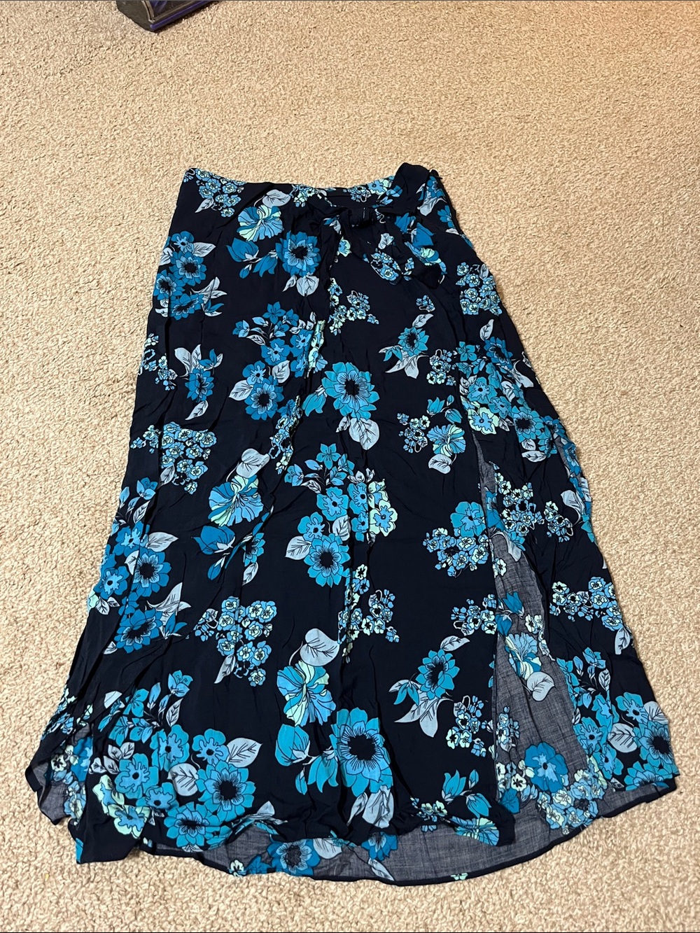 Free People Black Maxi Skirt with Blue Floral Print